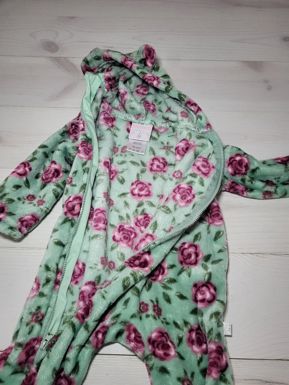Duck Duck Goose Infant Girl's Plush Footie Floral Hooded Baby Outfit Shabby Chic